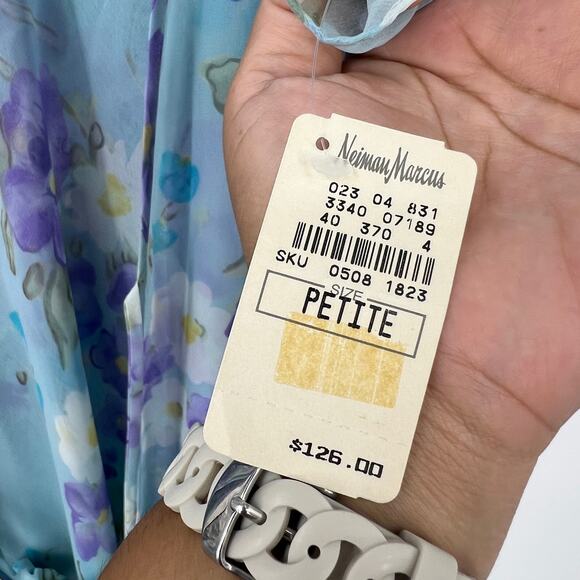 VTG Valentino Intimo Blue Floral Lingerie Gown Matching Robe 2 PC Set Petite NEW - Picture 7 of 16